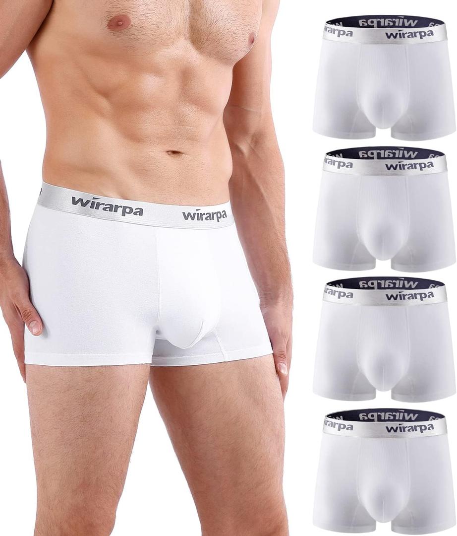 wirarpa Mens Trunks Underwear Cotton Boxer Briefs Short Leg Comfortable Underpants 4 Pack (X-Large, White)
