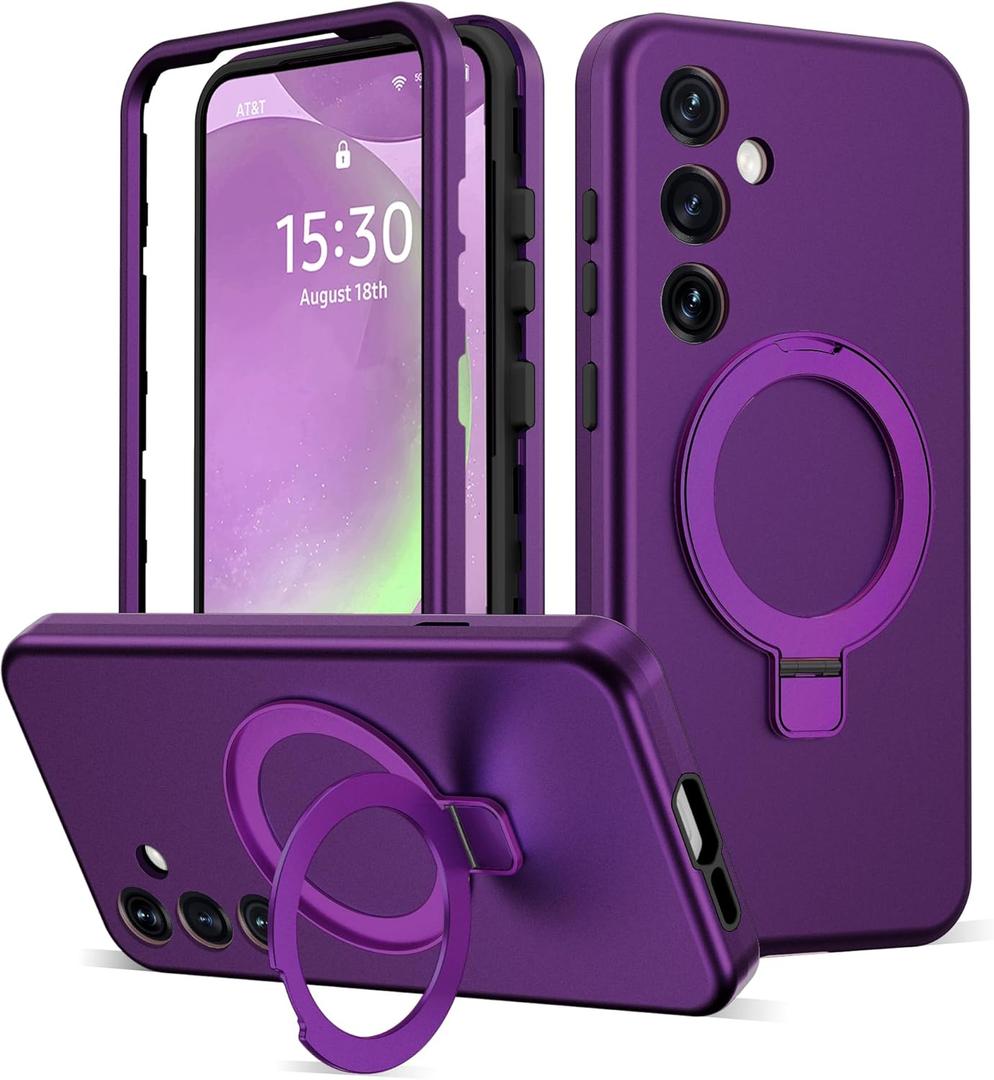 Designed for Samsung Galaxy S24 Case with Magnetic Ring Stand [Compatible with Mag-Safe][Military Grade Drop Protection][Build in Kickstand] Shockproof Galaxy S24 Phone Case 6.2",Purple
