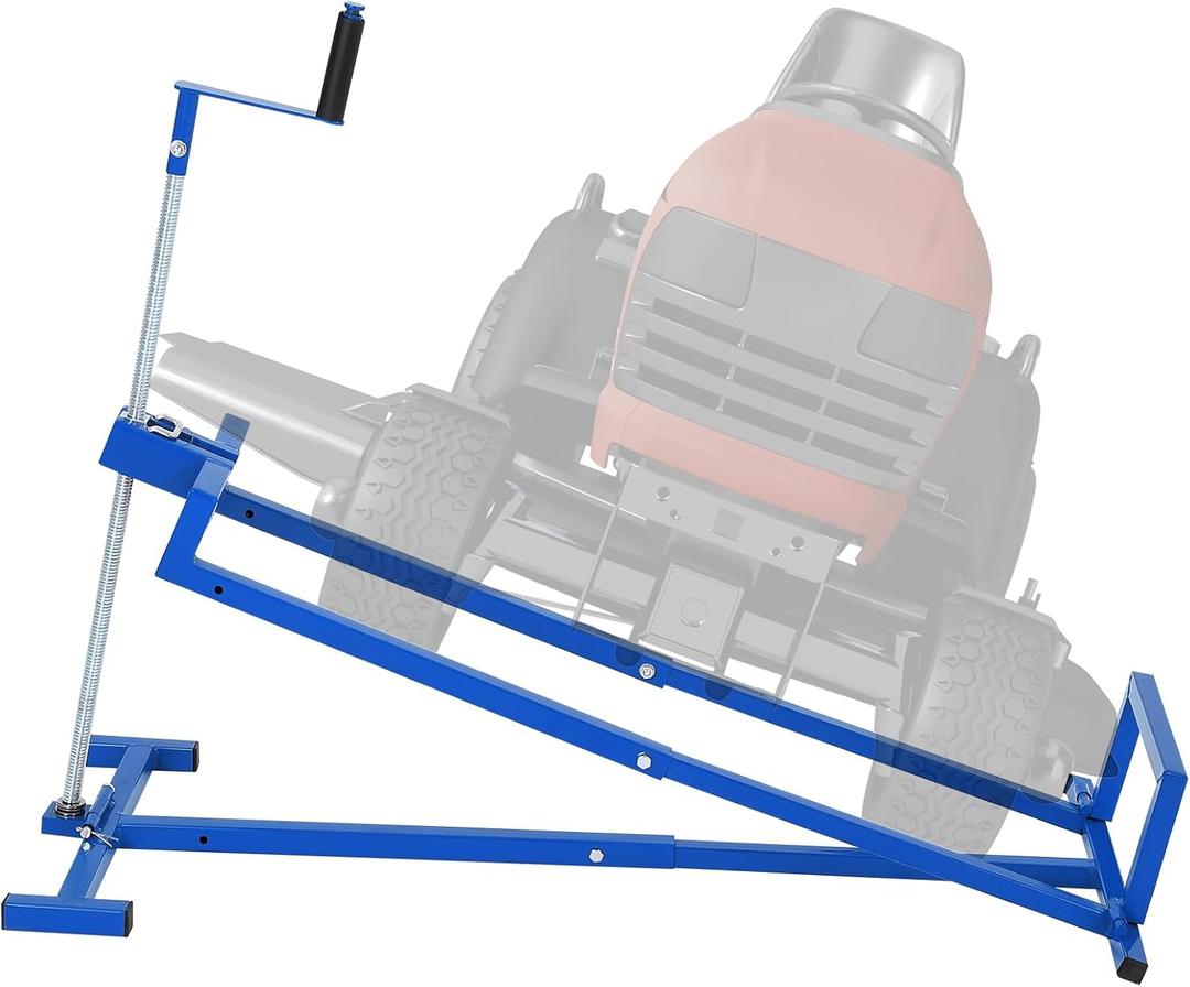 Garvee 800Lb Heavy Duty Lawn Tractor Lift Jack - Foldable Riding Mower Lifter with Manual Crank & Power Drill Handle for Easy Maintenance & Storage - Blue