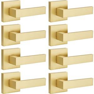 EHOMEWARE 8 Pack Gold Dummy Door Handle, Heavy Duty Single Sided Door Lever, Non Funtional Interior Door Handles for Pull or Push Only