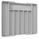 Aujen Silverware Organizer - Expandable Kitchen Drawer Organizer, Adjustable Utensil Organizer, Cutlery Tray for Forks, Knives, Multipurpose Kitchen Organizers and Storage Solution, Light Grey, Large