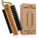 Wooden Cleaning Finger Nail Brush with Nylon Charcoal Bristles & Hanging Rope - Double-Sided Fingernail Brush for Scrubbing Fingernails and Toes (Beechwood)