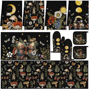 10 Pcs Kitchen Dish Towels Rugs Oven Mitts and Pot Holders Set Farmhouse Kitchen Decor Set for Women Mom Daughter Gift Cooking Baking Grilling(Rustic Color,Rustic Bohemia)