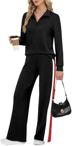 WIHOLL Women 2 Piece Outfits Airport Travel Vacation Sweatsuits Wide Leg Pants Lounge Set 2025 Fashion Clothes, Size XL