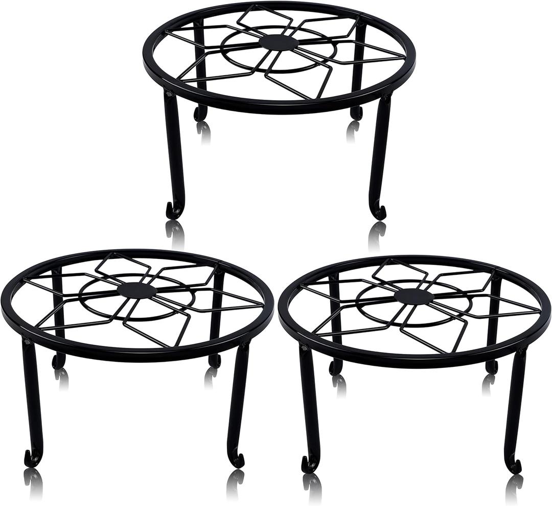 Yosager 3 Pack Metal Plant Stands for Flower Pot, Heavy Duty Black Iron Potted Stand Holder, Indoor Outdoor Rustproof Metal Planter Container Round Supports Display Rack for Home & Garden Decor