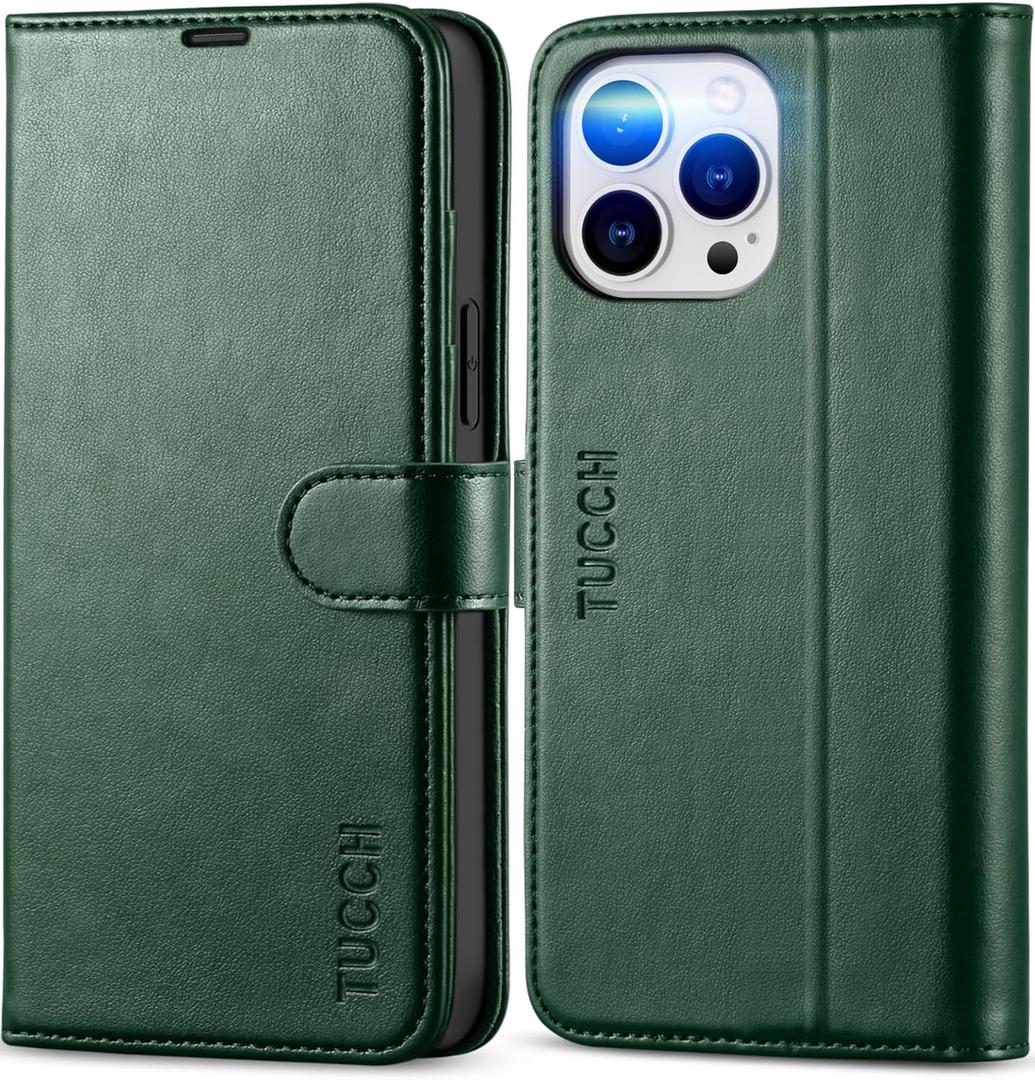 TUCCH Wallet Case for iPhone 13 Pro Max 5G, RFID Blocking Card Slot Stand [Shockproof TPU Interior Case], PU Leather Magnetic Protect Flip Cover Compatible with iPhone 13 Pro Max 6.7", Midnight Green