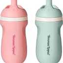 Tommee Tippee Insulated 9oz Sporty Spout Toddler Water Bottle, No Spill Sippy Cups for Toddlers 13, TwoPiece Valve Helps Stop Spills, BPA Free, Pink and Mint, Pack of 2