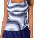 Aleumdr Tankini Swimsuits for Women Swim Dress Two Piece Bathing Suit Square Neck Drawstring Tankini Tops with Skirt (Medium, A4 Stripe Blue)