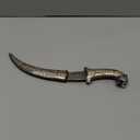 Purpledip Decorative Mini-Sword for Ceremonial Or Ornamental Use: Tiger Hilt, Damascus Steel Blade, Silver Wire Koftgiri Craft Scabbard, 12 inches (A20001)