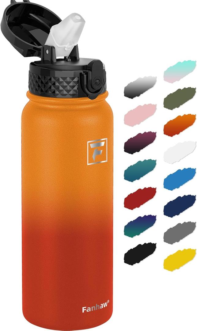Fanhaw 20 oz Insulated Stainless Steel Water Bottle with Straw Lid, Leakproof & Anti-Dust Sports Bottle for Kids, Women & Men (Yellow Orange)