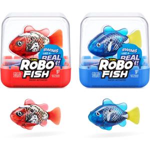 Robo Alive Robo Fish Robotic Swimming Fish (Blue + Red) by ZURU Water Activated, Changes Color, Comes with Batteries, (2 Pack) Series 3 (2 Piece Set)