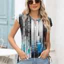 Kistore Women's Summer Casual V Neck Tank Tops Cap Sleeve Loose Fit Blouses Tunic Shirts (Medium, C-technological Blue and White)