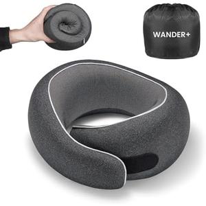 WANDER PLUS Travel Pillow, 100% Pure Memory Foam Travel Neck Pillow Airplane Neck Support Ergonomic Design Best for Sleeping Plane Car Train Office Flight for Adults Black