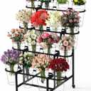 4 Tier Flower Display Stand, Metal Flower Bar Stand for Fresh Flowers Without 16pcs Buckets, Heavy Duty Garden Flower Cart Display Stand with Wheels