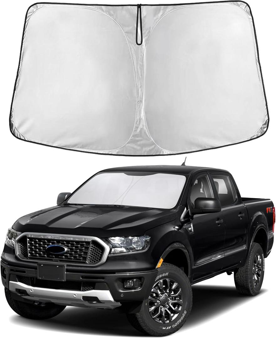 EcoNour Windshield Sunshade Compatible for Ford Ranger 2019-2024 2025 2026, Sun Visor for Front Windshield & Window Sun Shade Cover, UV Heat Blocker & Protector, Car Accessories