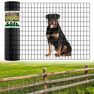 Welded Wire Fence, 50ft(L) x 36inch(H) PVC Anti-Rust Coated Wire Mesh, 2 Inch x 3 Inch 16GA Garden Edging Border, Roll Metal Animal Barrier for Yard Vegetable Plant Protection Poultry Netting