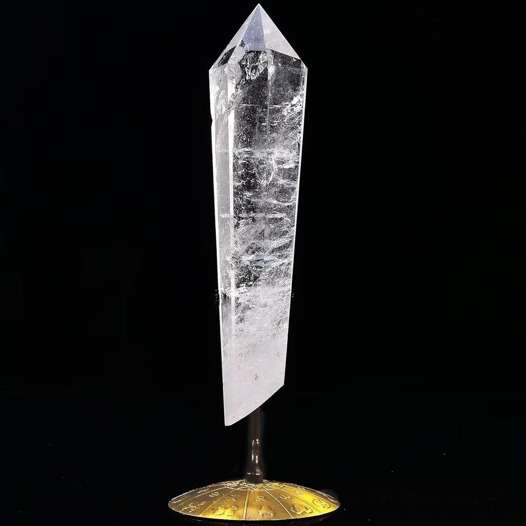 White Crystal Wand Point Long Healing Crystal Scepter Decorative Stone Reiki Meditation with Display Stand Home Office Decor 0.8-1.1LBS