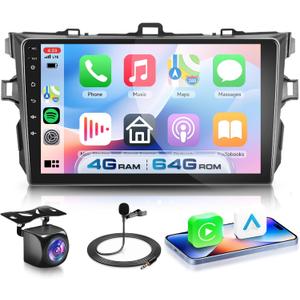 4G+64G for Toyota Corolla 2009-2013 Car Radio, Wireless Carplay Android Auto Android 15 Touch Screen Car Stereo, Bluetooth, GPS Navi, 5G WiFi, SWC, HD Backup Camera