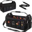 20 In Tool Carrier, Open Top Tool Tote 30 Pockets, Waterproof Tool Bag For Men, Foldable Wide Mouth Electricians Tool Bag, With Stainless Steel Handle and Removable Shoulder Strap