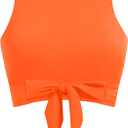 Neon Orange Crop Top Swim Bathing Suit - Women Bikini Swimsuit High Neck Bra Tie Knot Top Only 2025, XL