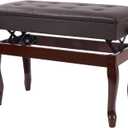 Adjustable Duet Piano Bench with Storage,Heavy Duty Wooden Double Keyboard Piano Bench Seat with PU Leather Cushion,Brown