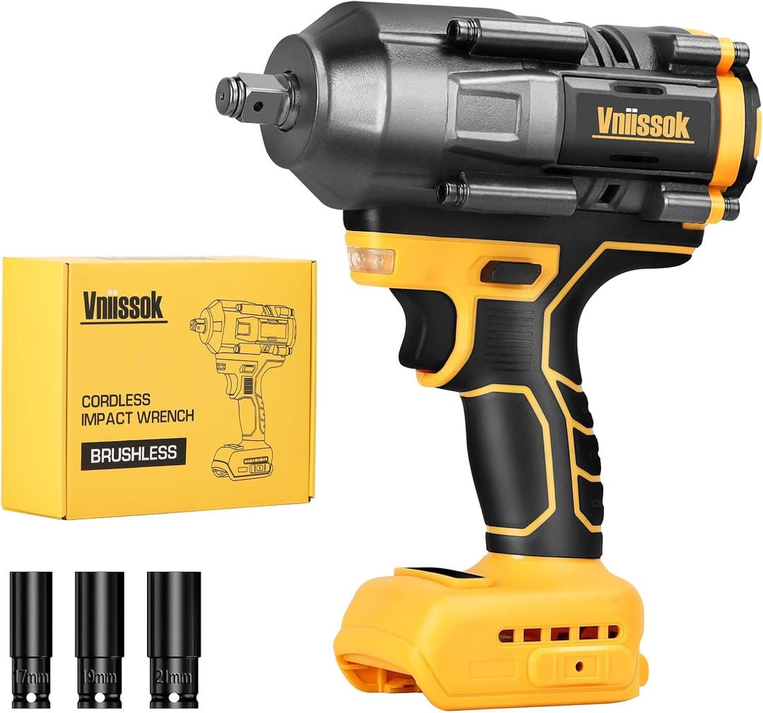 Cordless Impact Wrench 1/2 inch for Dewalt 20V Battery, 1000/1200N.m Impact Driver High Torque Brushless Electric Impact Gun Includes LED Work Light Variable Speeds for Car/Truck RV/Mower