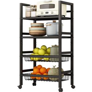 4-Tier Metal Rolling Cart with Removable Grid Shelves, Lockable Wheels & Handle for Kitchen, Bathroom, Office Storage, Black (Medium) (19.7 in) 4-Tier Metal Rolling Cart with Removable Grid Shelves, Lockable Wheels & Handle for Kitchen, Bathroom, Office Storage, Black (Medium) (19.7 in)