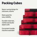 4-Piece Space-Saving Packing Cubes Travel Accessories Set, Luggage Organizer with Double Zipper, Mesh Top, Small, Red 