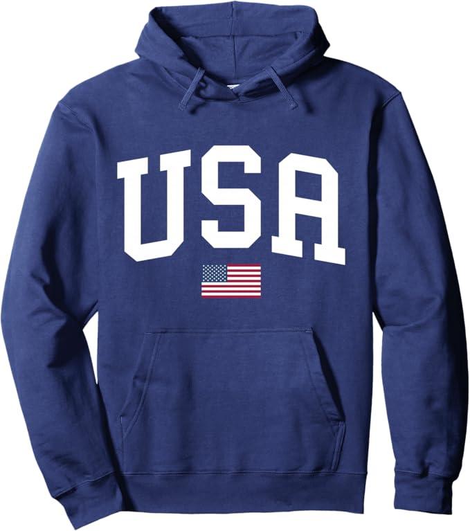 USA Hoodie Women Men Unisex Patriotic American Flag July 4th Pullover Hoodie Small