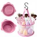 Makeup Brush Cleaner Mat & Drying Basket, Makeup Brush Cleaner and Dryer, Make Up Brush Cleaner Pad & Solution 3 In 1, Brush Cleaner Make Up Tool (Pink)