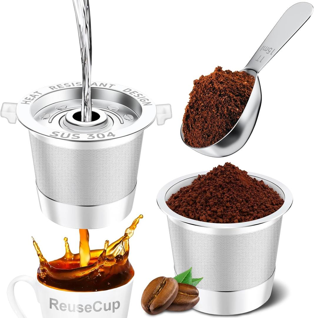 NESSUS 2 Pack Reusable K Cup for Keurig 1.0, Stainless Steel Refillable K Cups for keurig, Metal K Cups Coffee Pods for keurig with Heat Resistant Handles and Coffee Scoop,1-Stream Filters, NO BPA