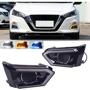 Switchback White/Amber/Blue LED Front Bumper Fog Lights Daytime Running Lights (DRL) Flash Turn Signal Lights Compatible with Nissan Altima 2019-2022 S SR SV SL Platinum, Black