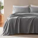SLEEP ZONE Nanotex Super Soft Cooling Queen Bed Sheets Set 4 Piece - Easy Care Fitted Flat Sheet & Pillowcase Sets - Wrinkle Free, Fade Resistant, Deep Pocket 16" (Gull Gray, Queen)