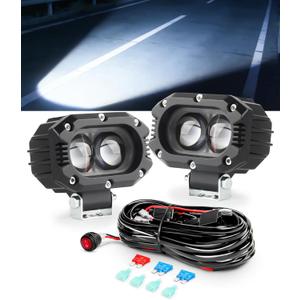 4 Inch LED Pod Lights, 48W Square Offroad Driving Lights Super Bright 120 White Spotlight Combo Beam LED Auxiliary Light Bar with Wiring Harness Kit for Motorcycle Jeep Wrangler Truck Pickup ATV UTV