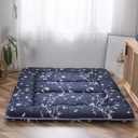 MAXYOYO Navy Floral Printed Japanese Floor Mattress Rustic Style Futon Mattress Foldable Roll Up Camping Lounger Couches and Sofas Mattress Topper Twin Size