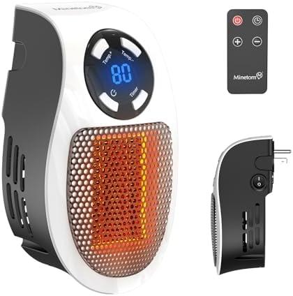 450W Space Heater, Remote Wall Outlet Electric Small Space Heater as Seen on TV with Adjustable Thermostat and Timer and Led Display, Compact for Home, Office, Bathroom