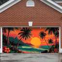 6x13 FT Tropical Sunset Garage Door Banner - Hawaiian Palm Tree Ocean Beach Backdrop, Large Indoor Outdoor Garage Door Cover,Summer Decoration for Home,Yard, Luau Party, Vacation Theme