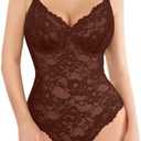 Popilush Shapewear Bodysuit V Neck Tummy Control Backless Lace Tank Tops Sleeveless Thong Bodysuit, XL