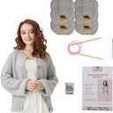 Chic Loops Knitting Kit for Beginners, Knitted Sweater Beginner Crochet Kit for Adults, Crochet Front Button Long Sleeve Cardigan Sweater for Womem with Instruction(Glacier Grey，MA)