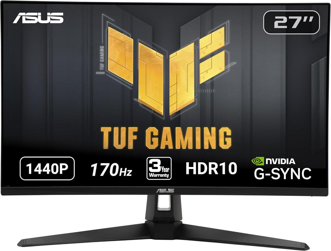 ASUS TUF Gaming 27" 2K HDR Monitor (VG27AQ1A) - QHD (2560 x 1440), IPS, 170Hz (Supports 144Hz), 1ms, Extreme Low Motion Blur, Speaker, G-SYNC Compatible, VESA Mountable, DisplayPort, HDMI