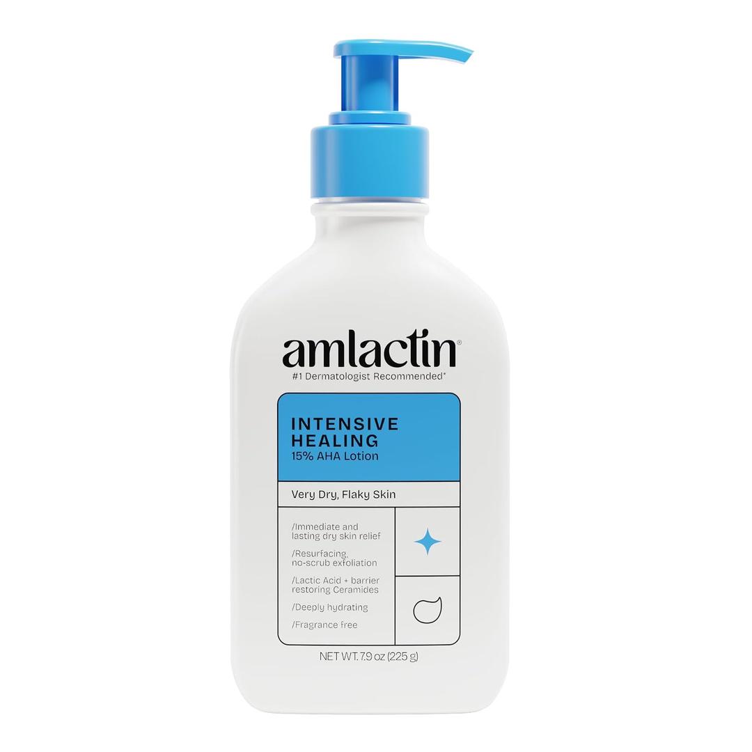 AmLactin Intensive Healing Body Lotion - Therapeutic Lotion for Extremely Dry Skin - No-Scrub Exfoliator and Moisturizer with 15% Lactic Acid AHA and Ceramides, 7.9 oz