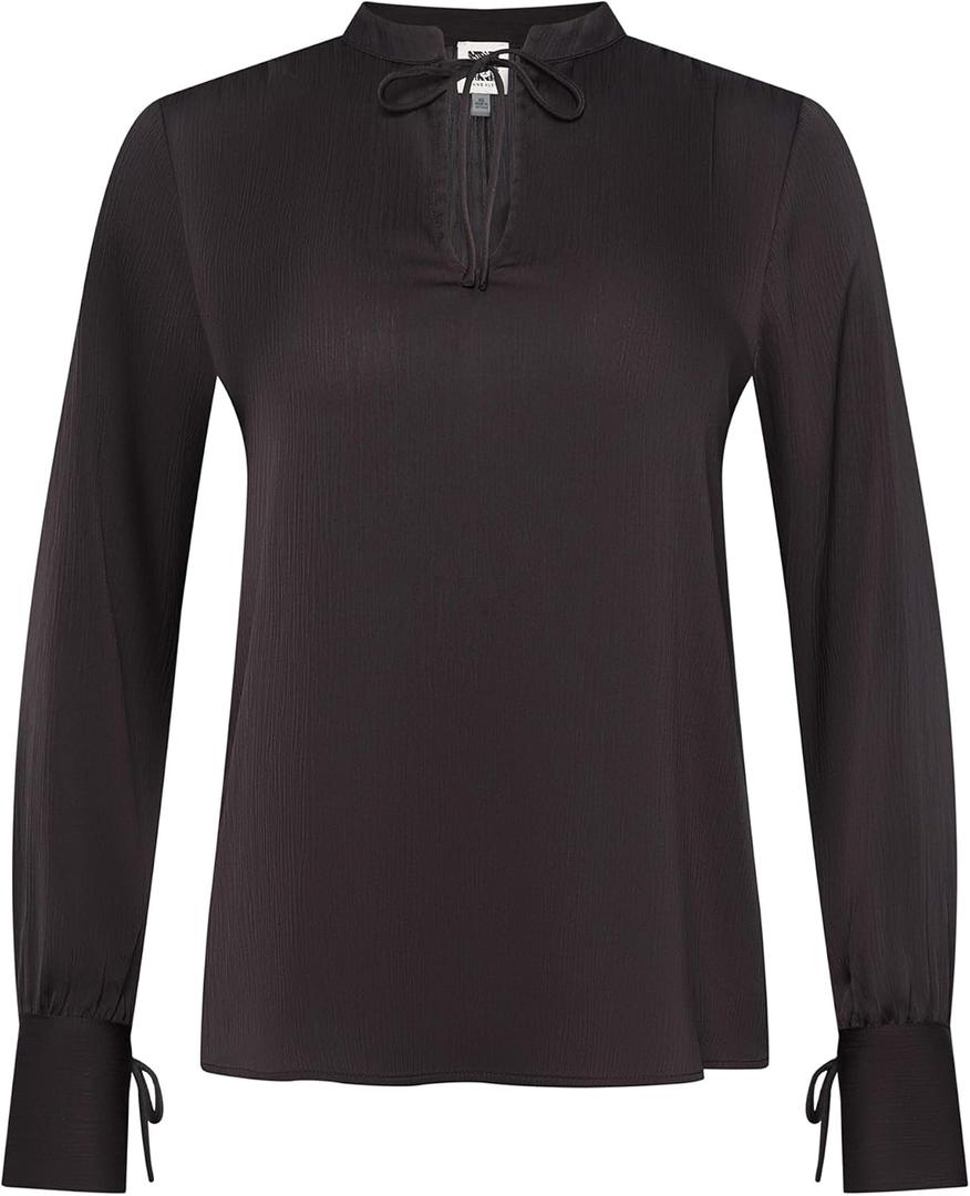 Anne Klein Women's Tie Neck Ls Blouse W Stand Collar (Black, M)