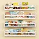 Onlysky Set of 4 Wall-Mounted Kid's Bookshelf - White Floating Nursery Book Shelves - Durable Wood Construction - Ideal for Nursery Decor, Kids Room, Toy Storage, 23 Inches