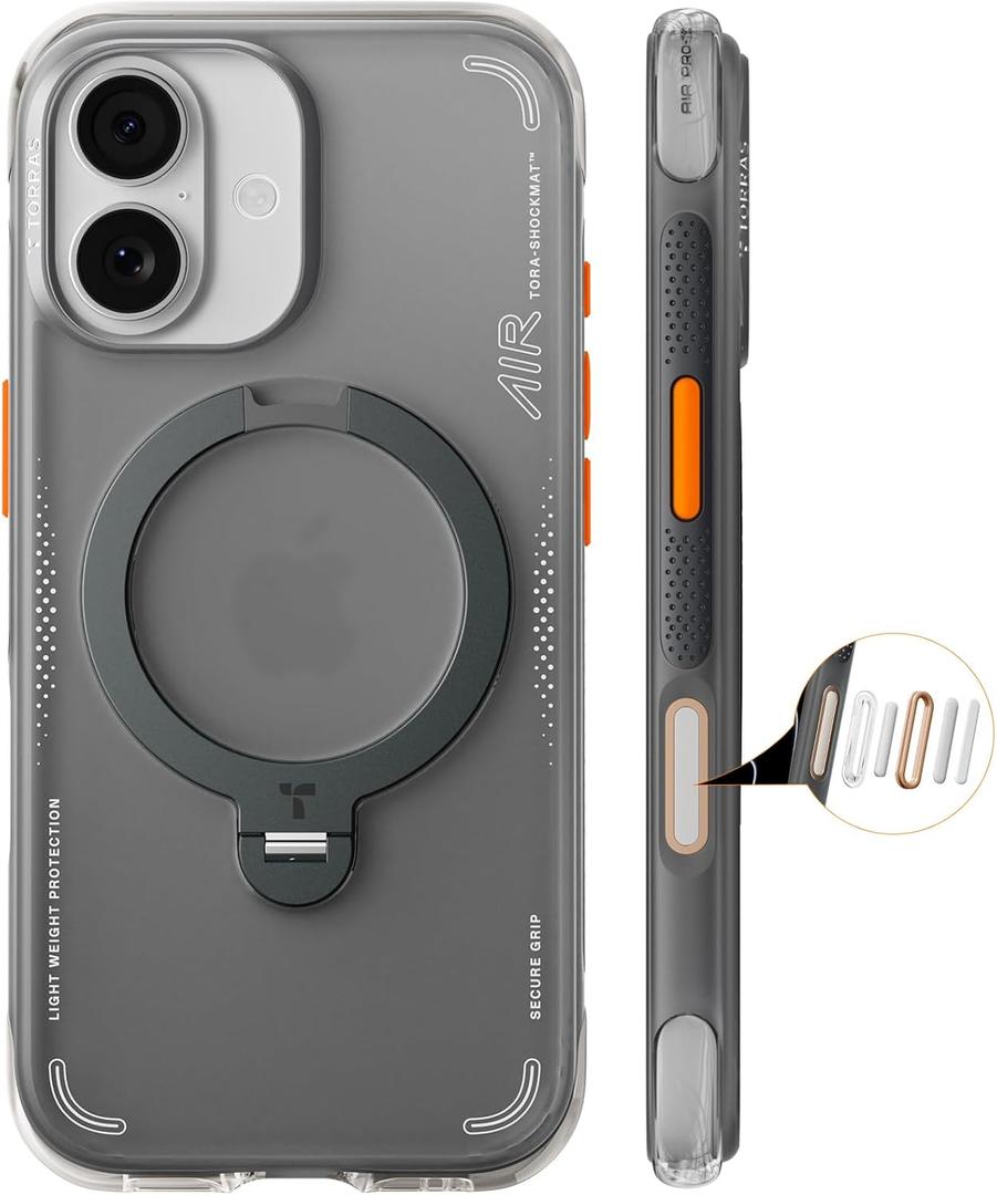 TORRAS Ostand Q3 Air for iPhone 17 Case with 360 Magnetic Stand, Fit for MagSafe, Mil-Grade Drop Tested, Camera Control Button, Shockproof Phone Case for iPhone 17 6.3'', Shadow Black