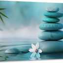 DOARTDO Zen Canvas Wall Art Teal Wall Decor Spa Water Pictures Zen Stone Bathroom Decor White Flowers Prints for Meditation Yoga Spa Artwork Framed (16.00" x 24.00")