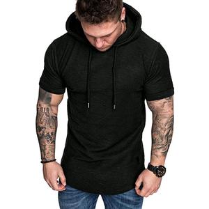 Wowcarbazole Men's Gym Hoodies Workout Sweatshirts Short Sleeve Athletic Muscle T-Shirts Pullover (Black, XXL)