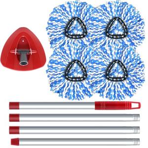 O Cedar Spin Mop Replacement Head with RinseClean 2 Tank System, 4 Mop Heads, 1 Mop Handle, 1 Mop Base, Microfiber Mop Refills, 30-58in Mop Stick Easy-to-Replace (Blue 2 Tank)