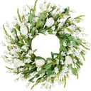 Sggvecsy Spring Summer Wreath for Front Door 22 Inch Artificial White Flower with White Tulips Greenery Leaves Lavender for All Seasons Home Farmhouse Indoor Outdoor Wall Decor