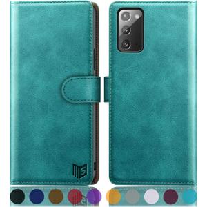 SUANPOT for Samsung Galaxy Note 20 5G 6.7" with RFID Blocking Leather Wallet case Credit Card Holder, Flip Folio Book Phone case Shockproof Cover Women Men for Samsung Note 20 case Wallet Blue Green