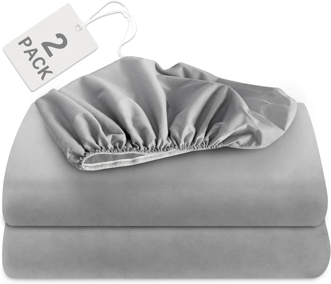 Biloban Twin Fitted Sheet 2 Pack, Twin Bedding Fitted Sheets Only with Deep Pocket up to 14", Bottom Sheet, Shrinkage & Stain Resistant Bed Sheets, Wrinkle Free & Easy Care, Grey